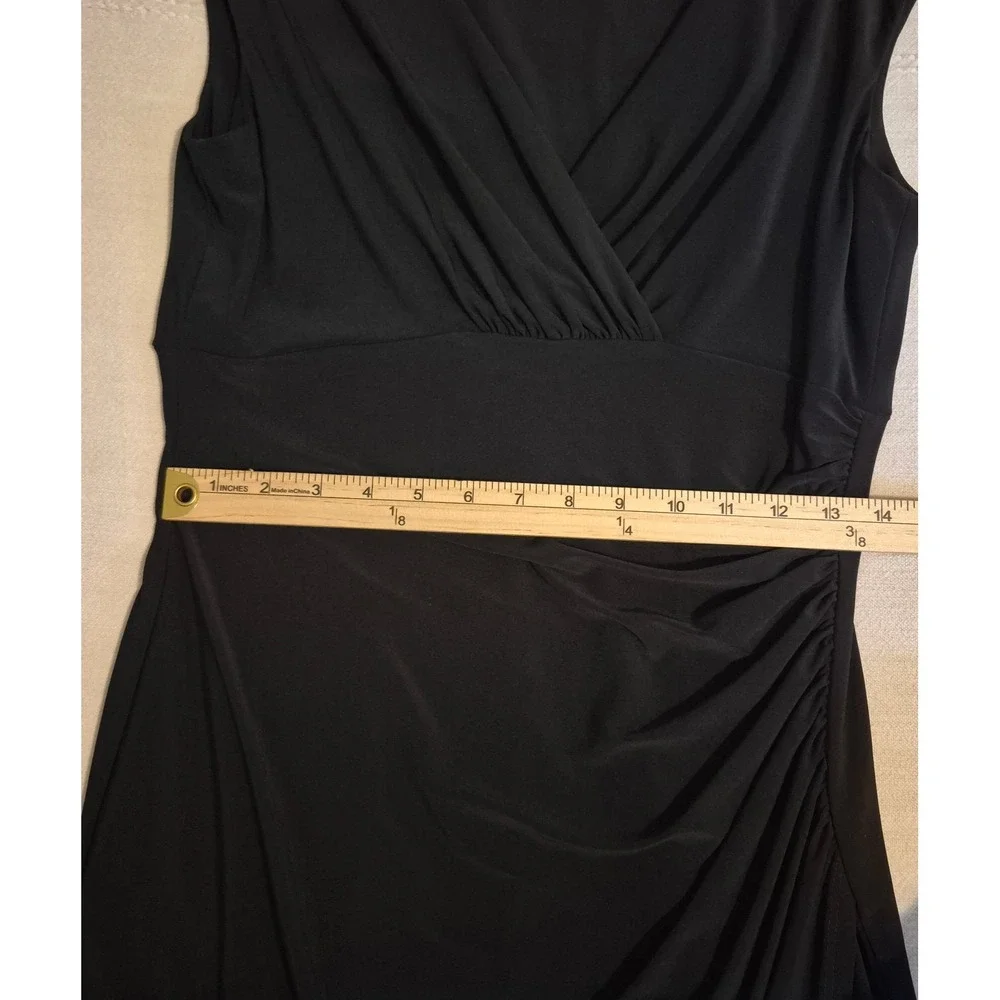 Lauren Ralph Lauren 10 Faux Wrap Black Midi Cocktail Dress Classic LBD Slimming
